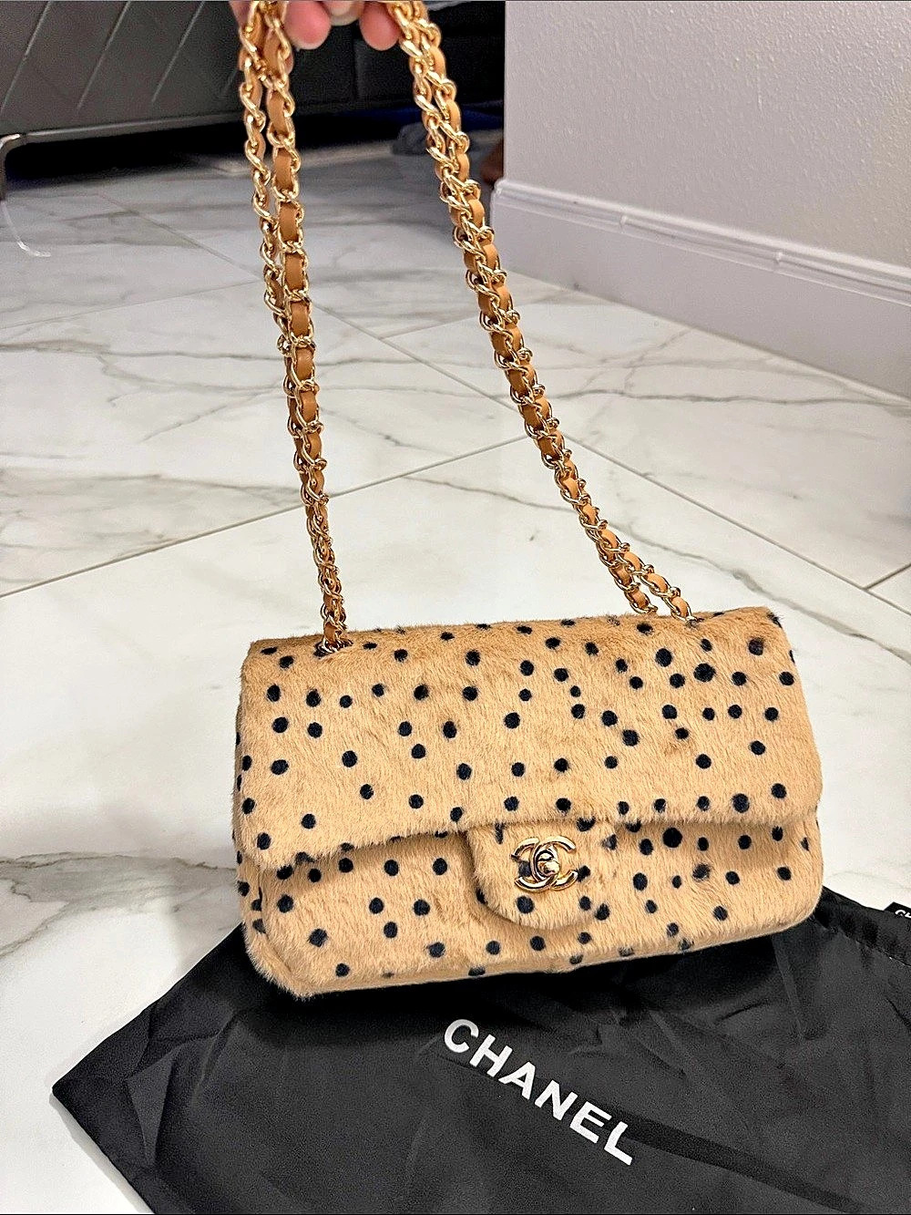Chanel suede leopard bag